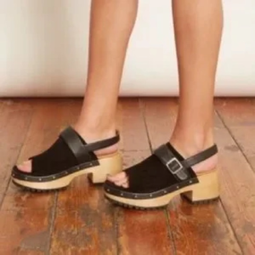 RACHEL COMEY Suede Leather Studded Slip On Open Toe Mules Clogs Sandals